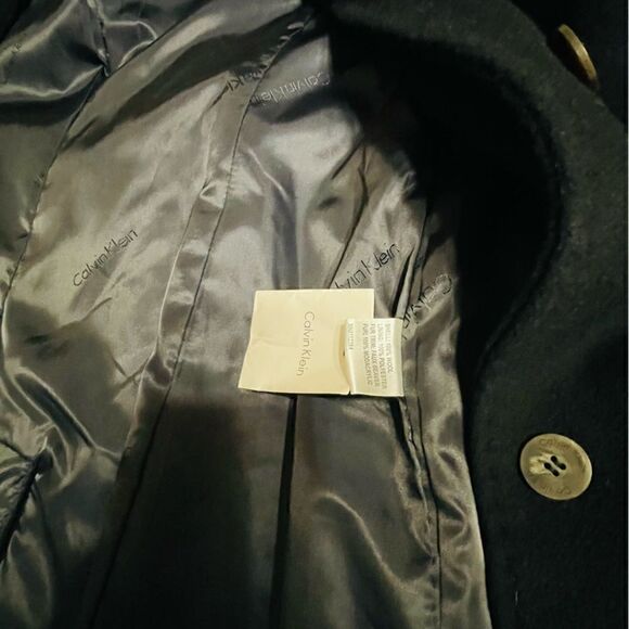 Calvin Klein Black faux fur collared wool coat - Size XL - Picture 10 of 13